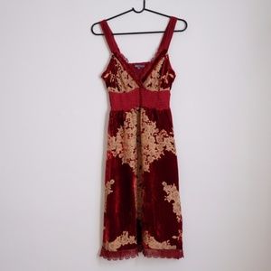 ANTROPOLOGIE HALE BOB VELVET FLORALS RED DRESS